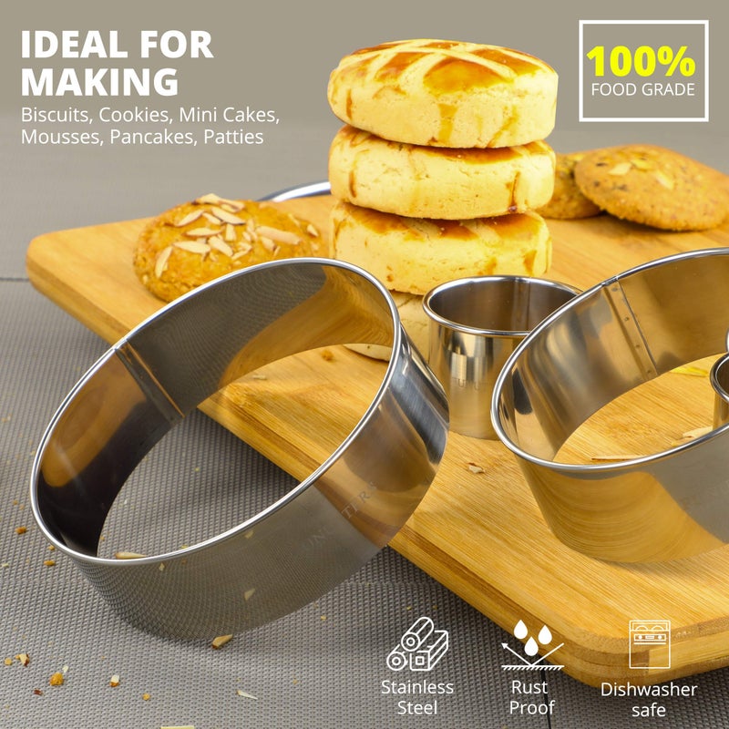 FUNUTTERS Cookie Cutter Set, 4 Pc. Kit, Measuring 2'', 3'', 4'' and 5'', Round Metal Baking Rings for Pastry, Biscuits, and Dough Cutting, Heavy Duty and Reusable, Multiple Sizes - Image 5
